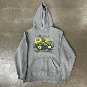 John Deere Hoodie Mens Medium Large Gray 9630 Tractor Power Farmer Graphic